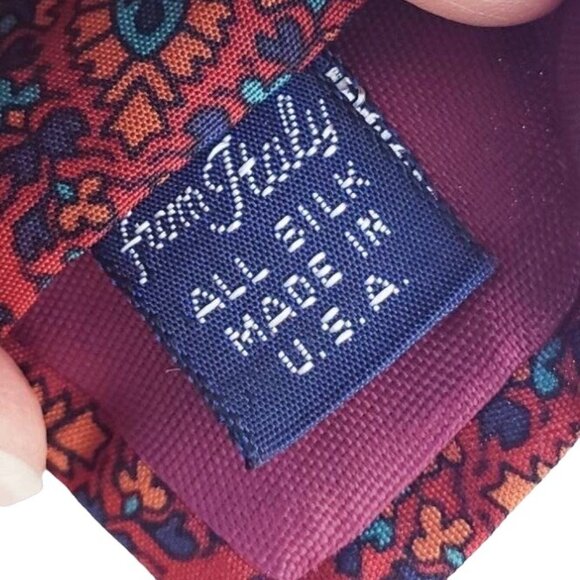 Lanvin Paris Tie 3 Inch Wide Deep Red Burgundy Abstract Silk Narrow - Picture 8 of 13